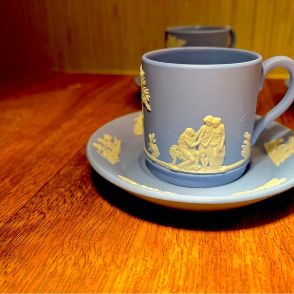 Four Wedgwood Jasperware “Wedgwood Blue” Tea Cup And Saucer 57 Made In England - Picture 3 of 6
